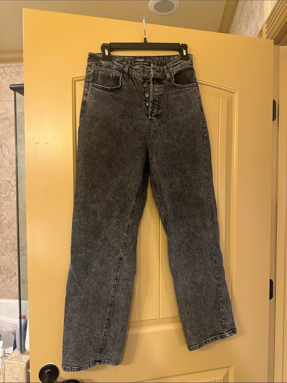 Women's Black Acid-Wash Jeans - Classic Straight Fit